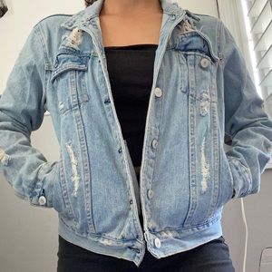 Distressed blue denim jean jacket